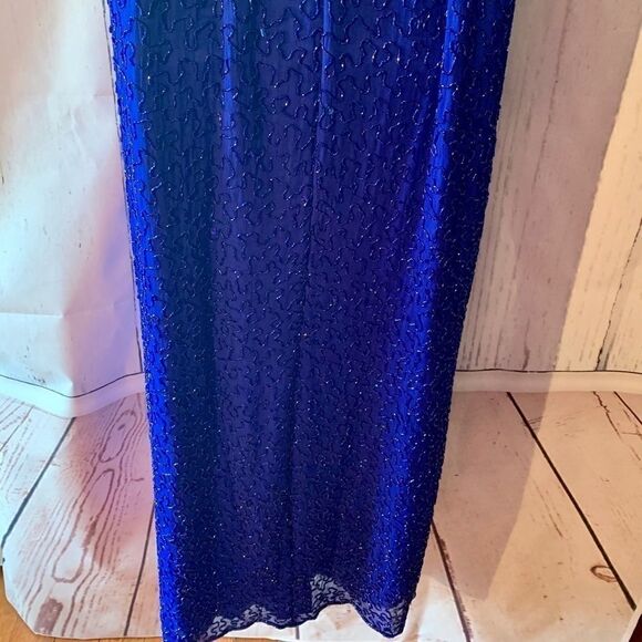 Royal Blue Silk Beaded Dress Sean Collection - Picture 4 of 8